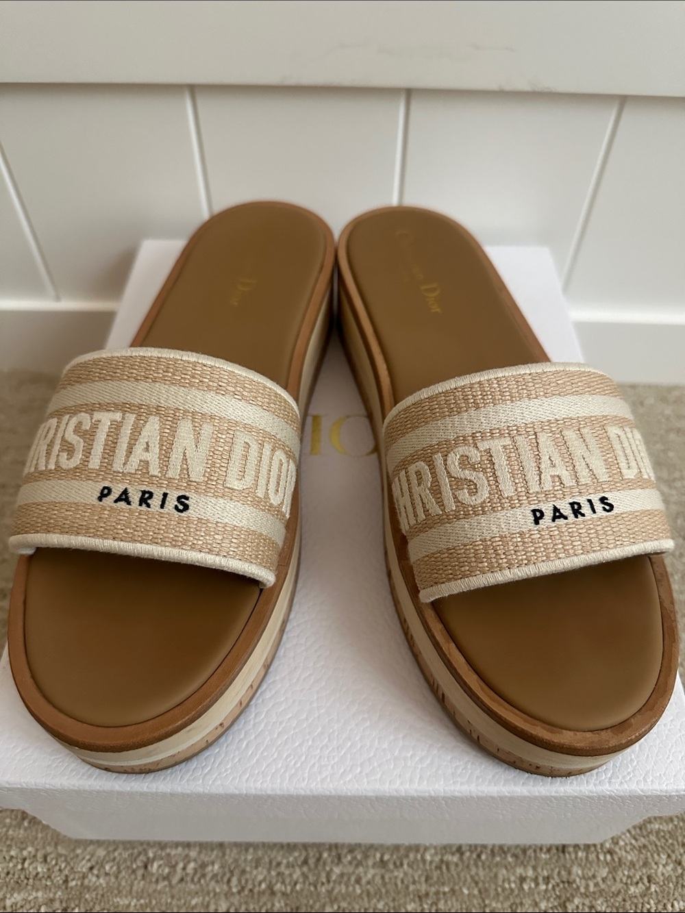 Dior Beige & Cream Christian Dior Paris Slide Sandals